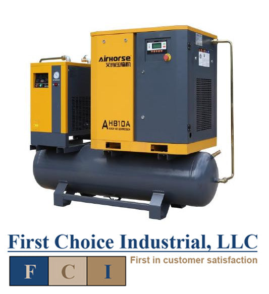 Belt Driven - 10 Hp Rotary Screw Air Compressor w/Refrigerated Dryer & Tank - Airhorse AHB-10A