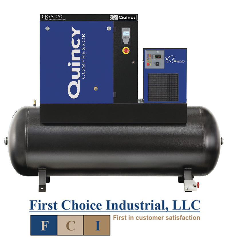 Belt Driven - 20 Hp Rotary Screw Air Compressor w/Refrigerated Dryer & Tank - Quincy QGS 20