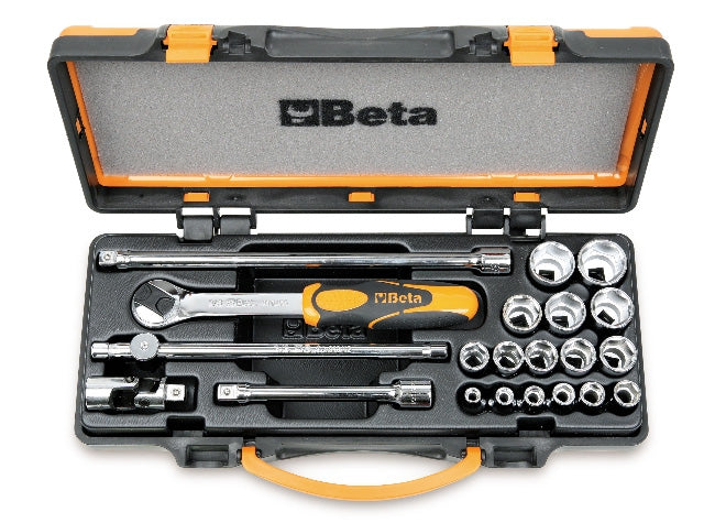 Beta Tools - 3-8 Metric Socket Set - 16 Hexagon Sockets - 5 Accessories with Metal Case