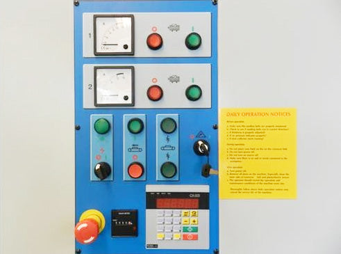 Control Panel with Digital Thickness and Amp Meter for Load Monitoring - Cantek Wide Belt Sander - Model C372.