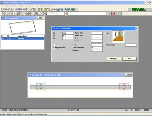 Omal HBD 1300 Bore and Dowel Software Screen Detail