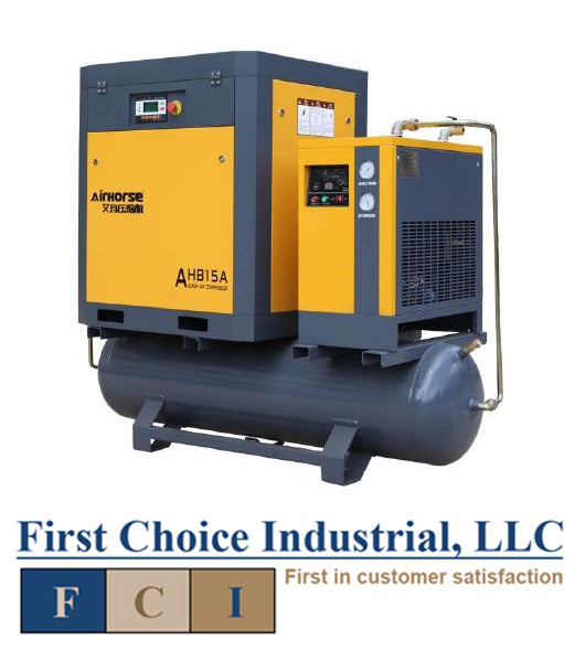Belt Driven - 15 Hp Rotary Screw Air Compressor w/Refrigerated Dryer & Tank - Airhorse AHB-15A