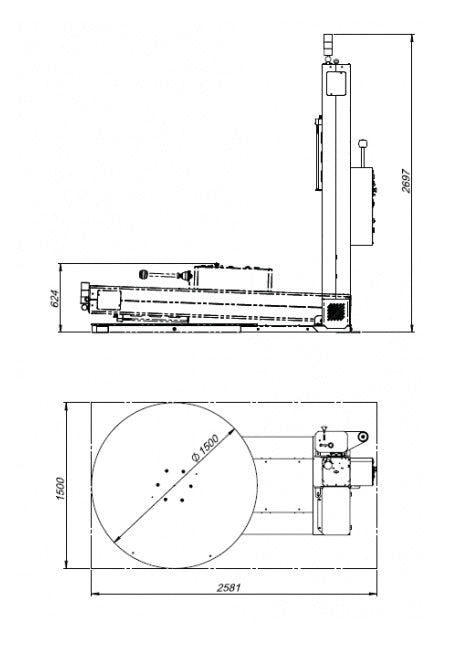 Edda Wraptor 1500 MB - Vertical - Turntable Pallet Stretch Wrapping Machine - Technical Drawing