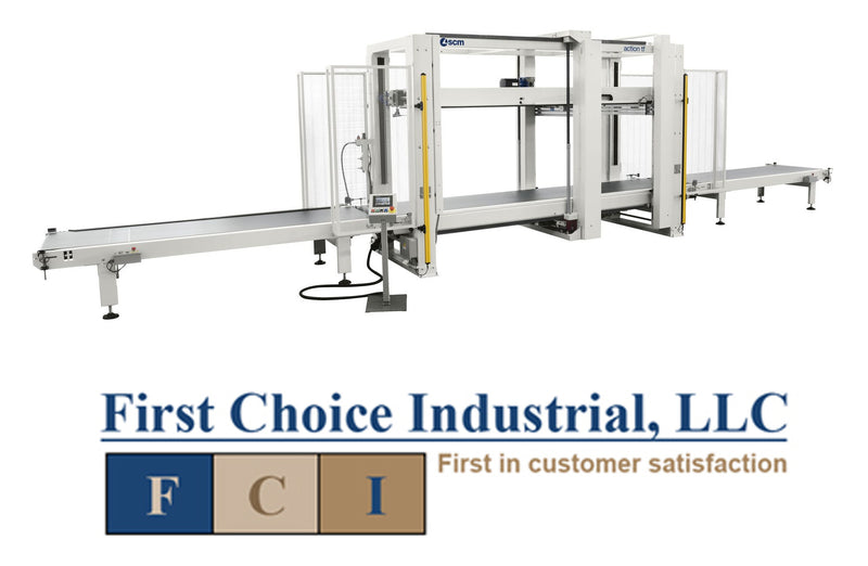 Through Feed Case Clamp w/2 Sidebeams & w/Infeed & Outfeed Conveyors - SCM CPC Action TF3sb