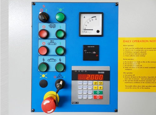 Control Panel with Digital Thickness and Amp Meter for Load Monitoring - Cantek Wide Belt Sander - Model C371