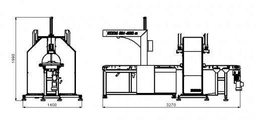 Edda - Spinner 450 S BN Auto Horizontal Stretch Film Wrapping Machine with Air Bubble Film Unit - Technical Drawing